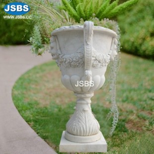 Ornate White Marble Flower Pot, JS-P038